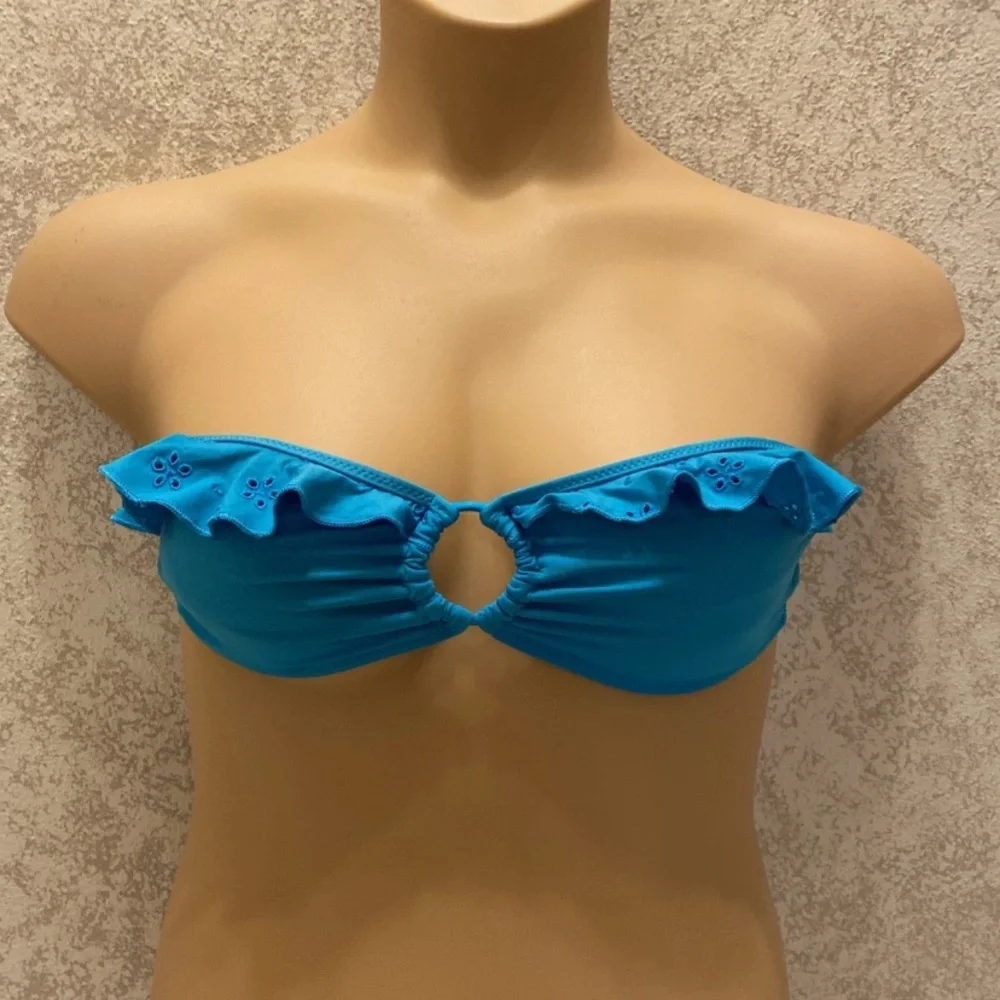 Hollister White and Blue Eyelet Ruffle Bikini Set